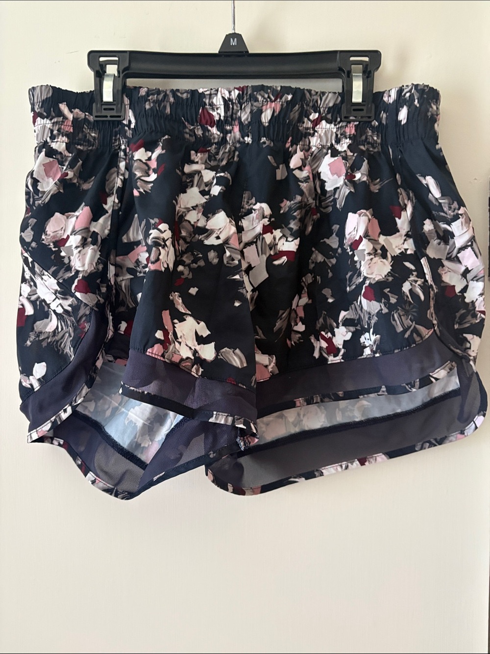 Athleta Black Floral Athletic Shorts with Pink Accents